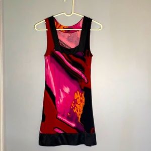 Express Red Abstract Square Neck Mini Dress Tunic